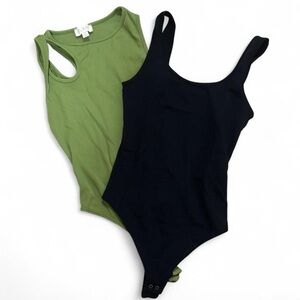 Womens Tank One-Piece Bodysuits - Black & Olive Green